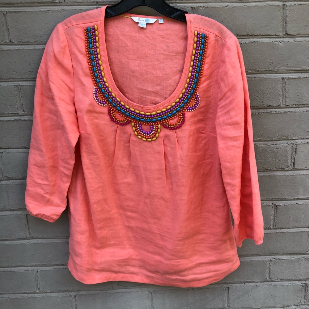 NWOT Boden Beaded Linen Size 8 Top